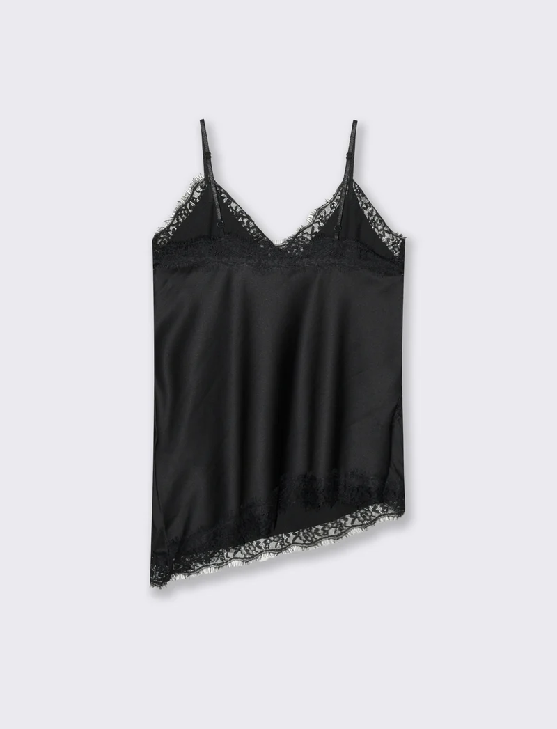 Top pizzo con bretelline - Nero