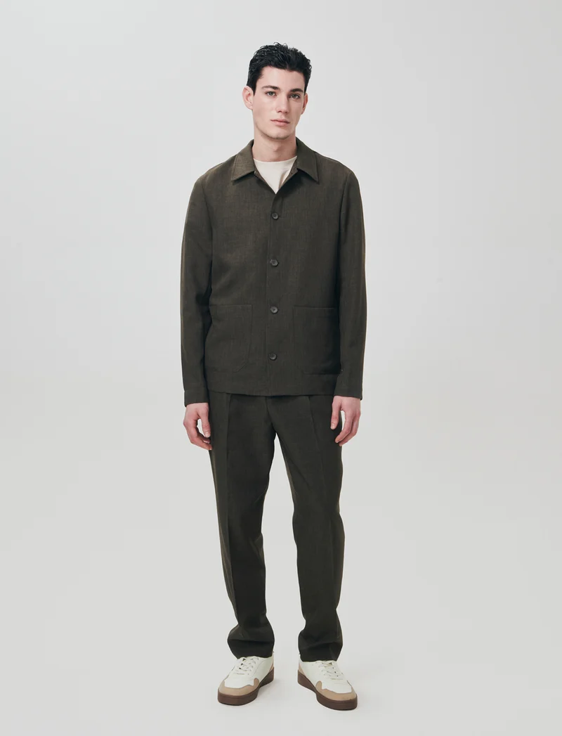 Pantaloni effetto lino con vita elastica - Moro