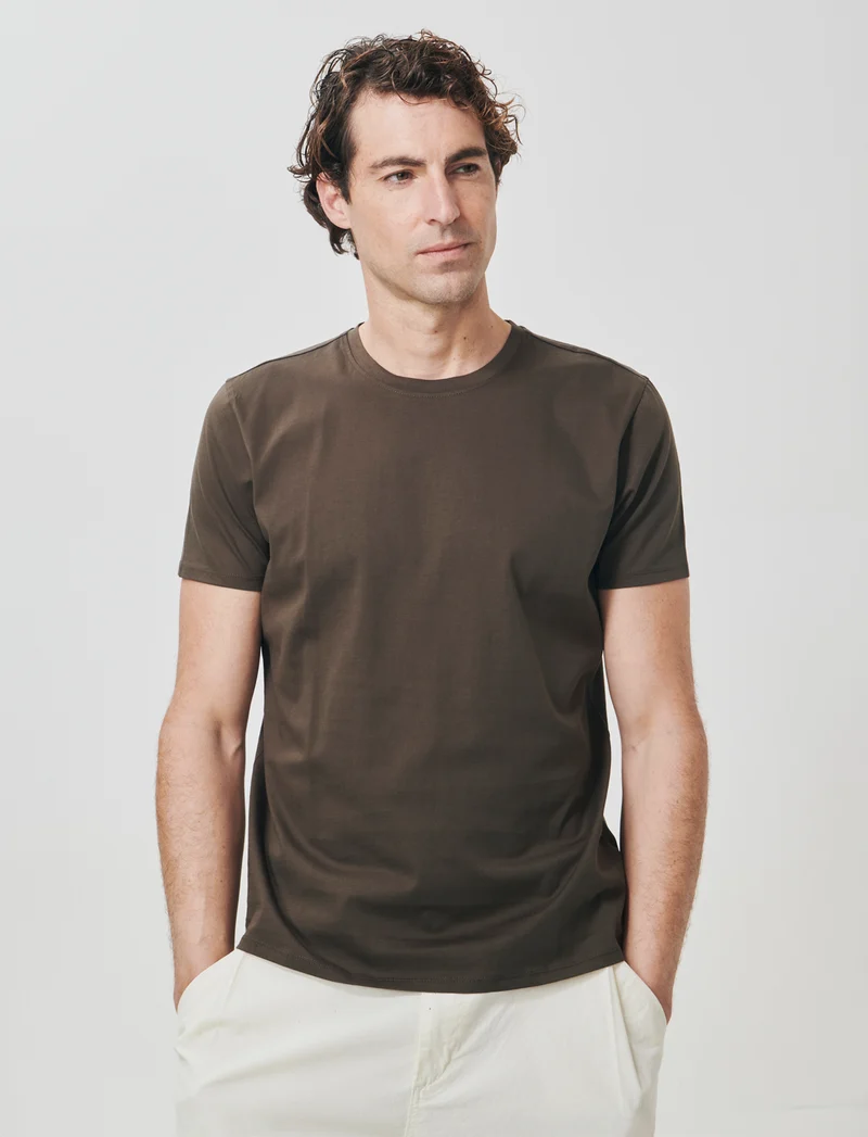 T-shirt girocollo in cotone mercerizzato - Moro