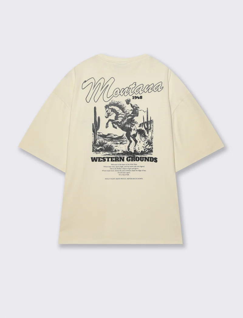 T-shirt girocollo con stampe - Bianco latte