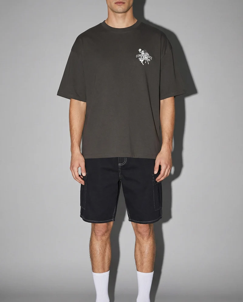 T-shirt girocollo con stampe - Grigio piombo