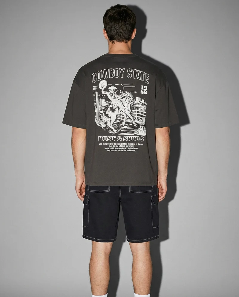 T-shirt girocollo con stampe - Grigio piombo