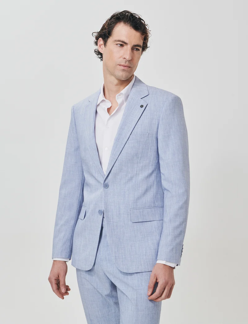 Blazer effetto lino con colletto classico - Blu