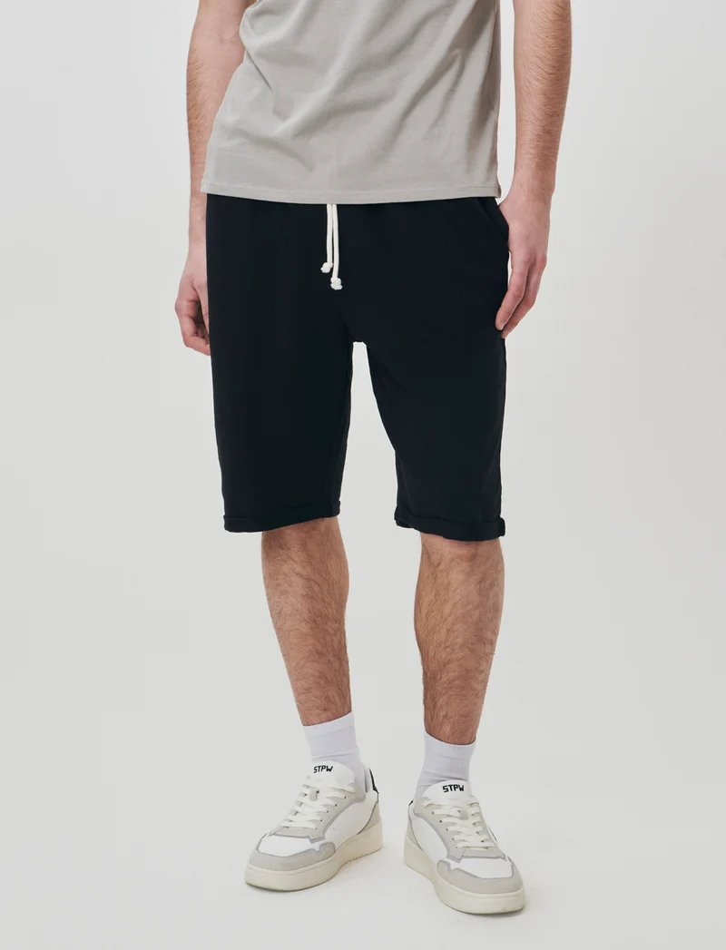 Bermuda in felpa con vita jogger - Nero