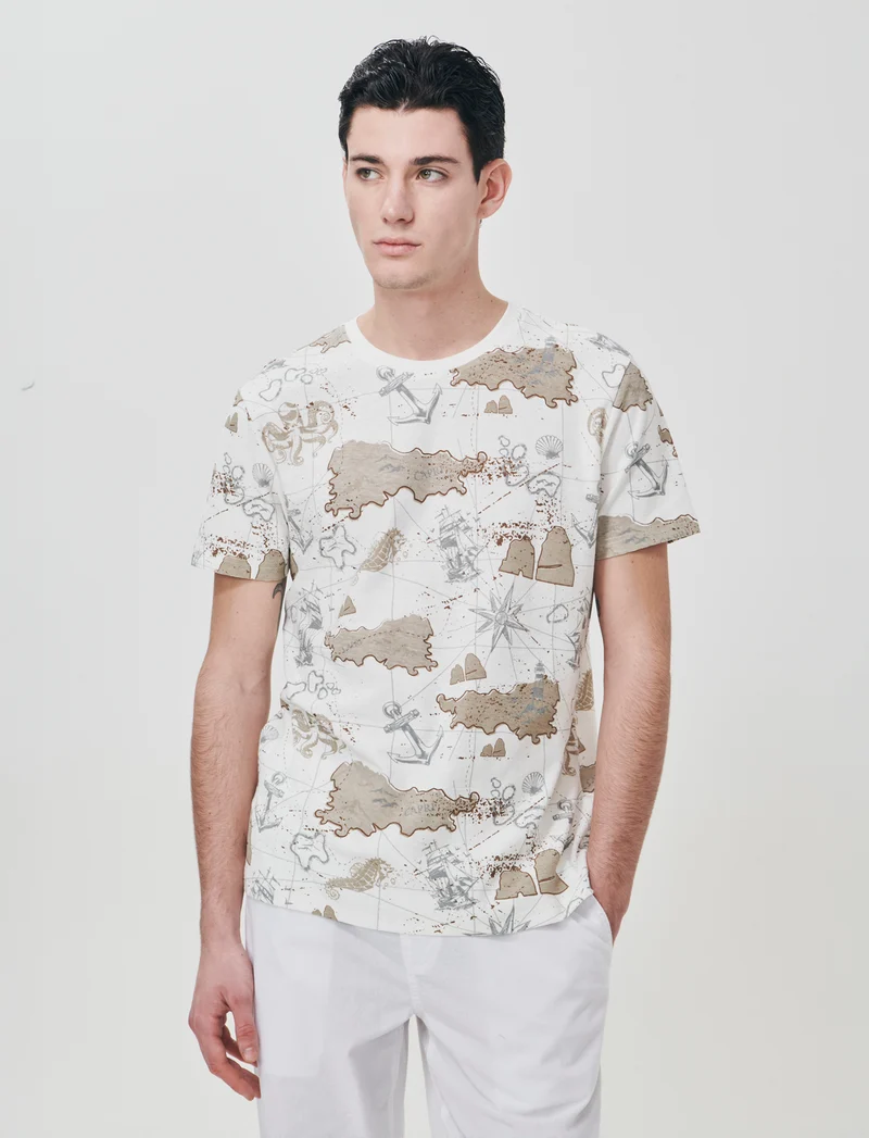 T-shirt in cotone con stampa all over - Bianco