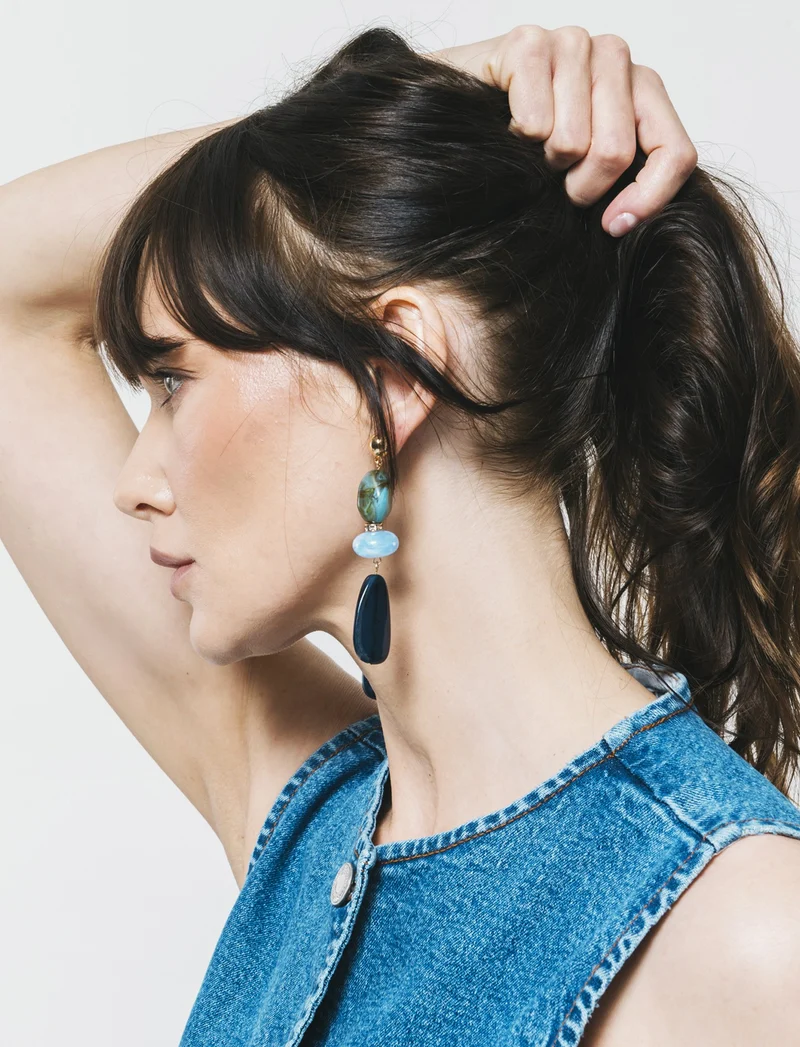 Orecchini Pendenti con Tre Pietre Eleganti - Blu