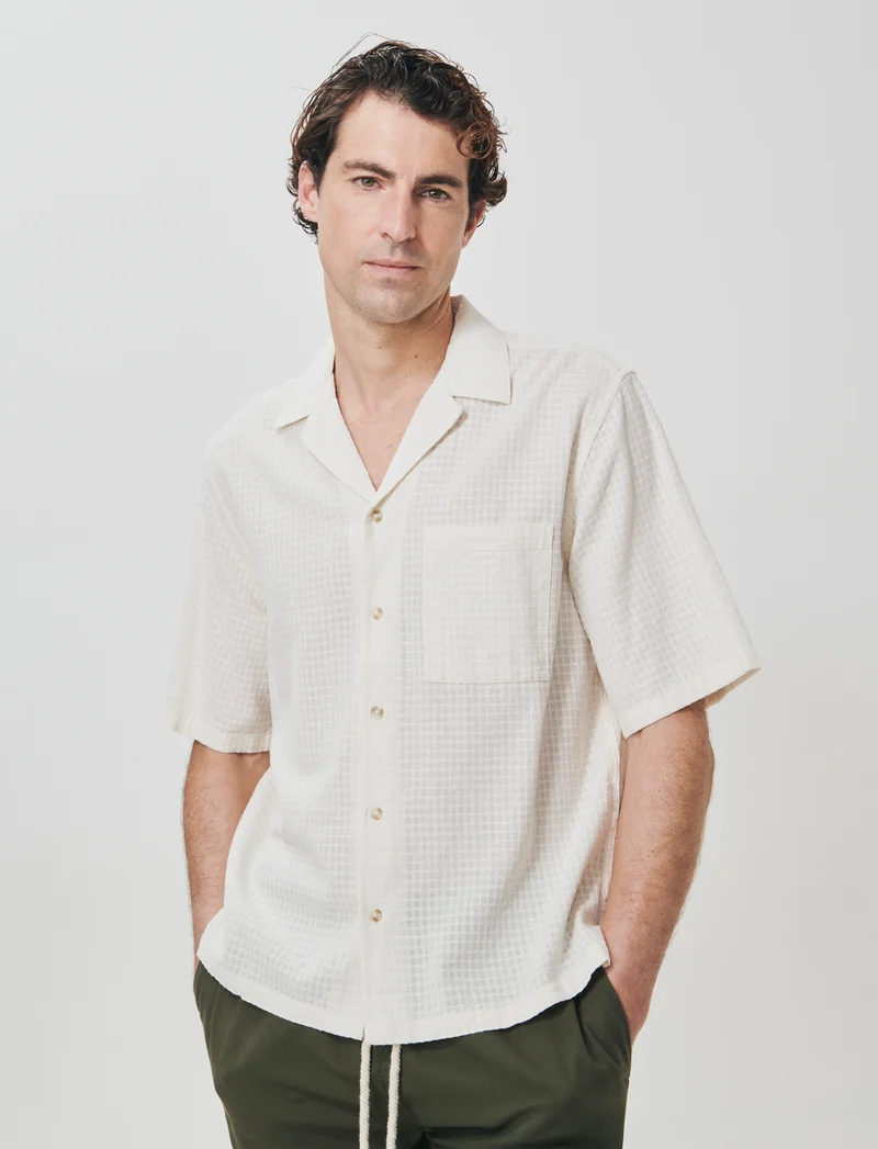 Camicia boxy fit a quadri in cotone - Beige ecru
