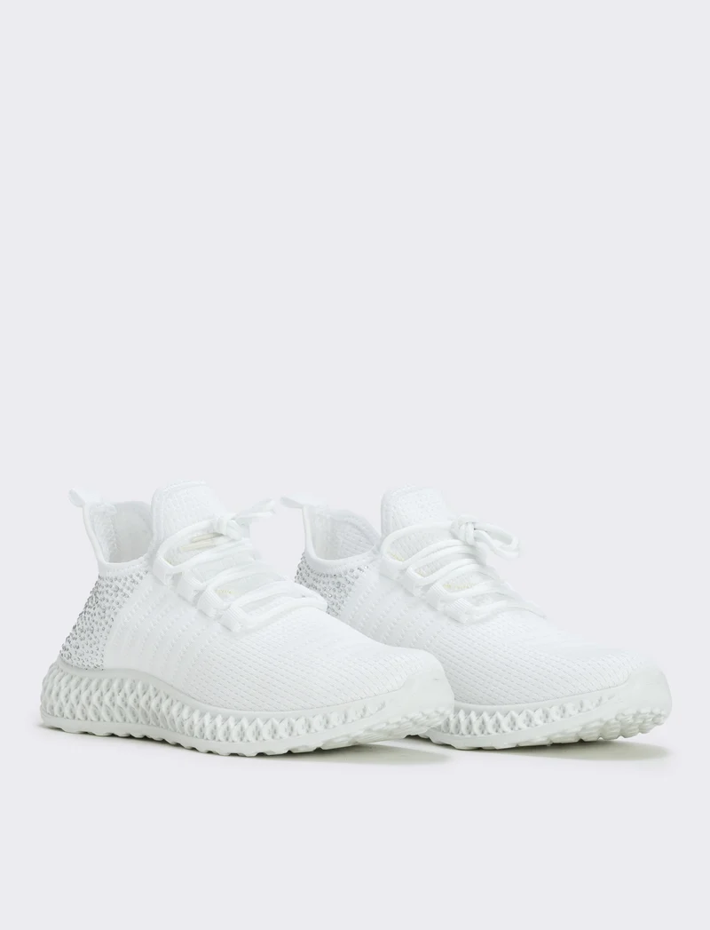 Sneakers da con strass e suola rilievo - Bianco