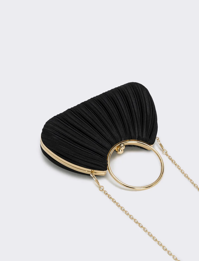 Borsa plisset rigida con manico a cerchio - Nero