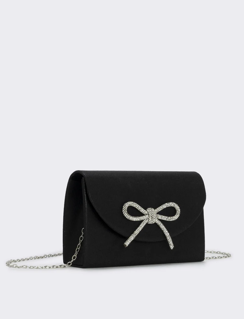 Borsetta rigida con fiocco e strass - Nero