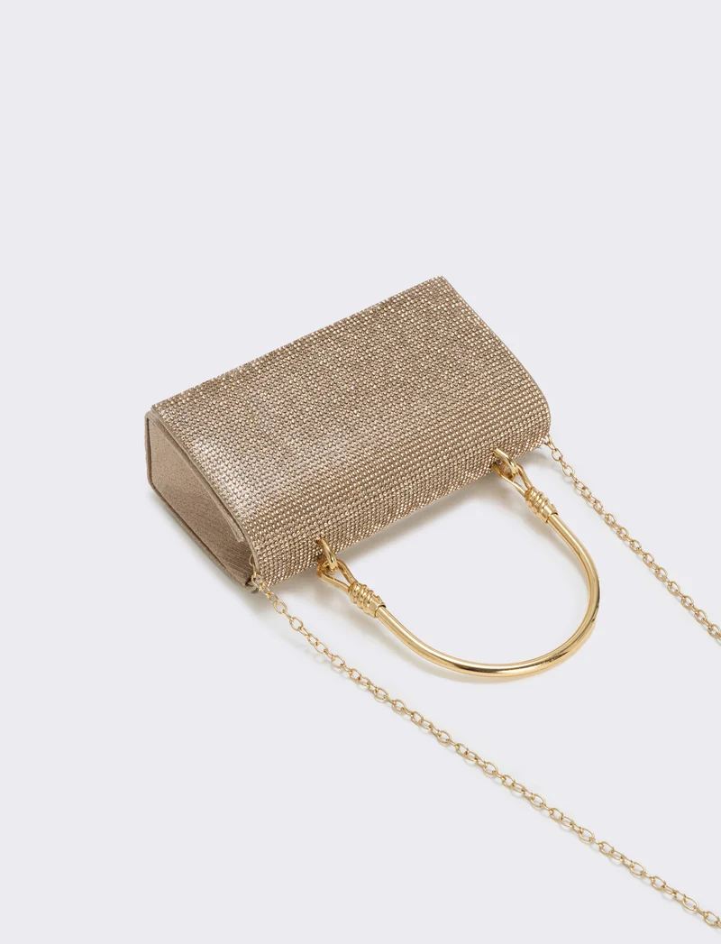 Borsa con strass e manico metallico - Crema