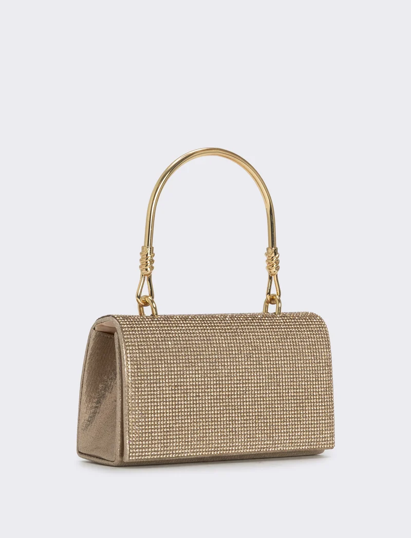 Borsa con strass e manico metallico - Crema