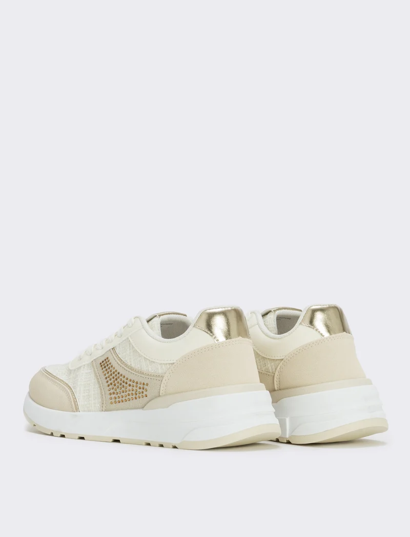 Sneakers da in tweed e strass - Beige
