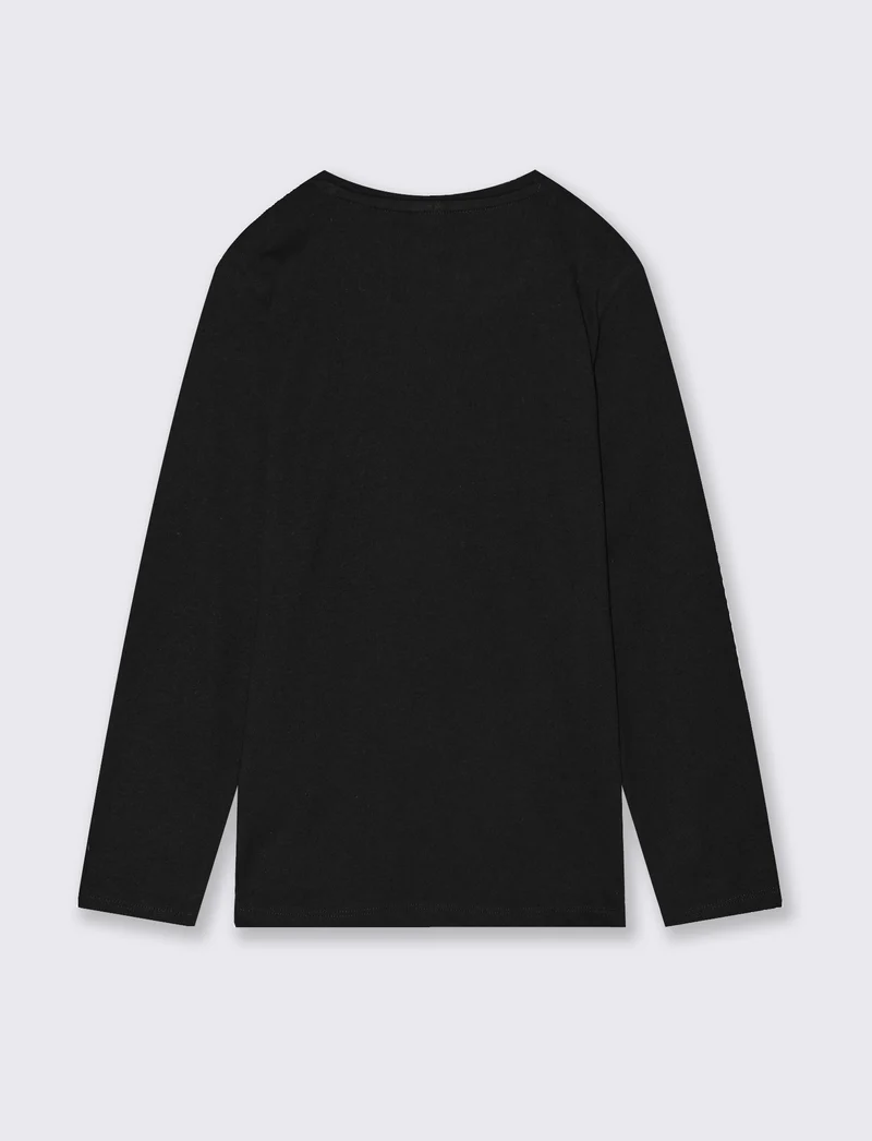 T-shirt manica lunga in morbido cotone - Nero