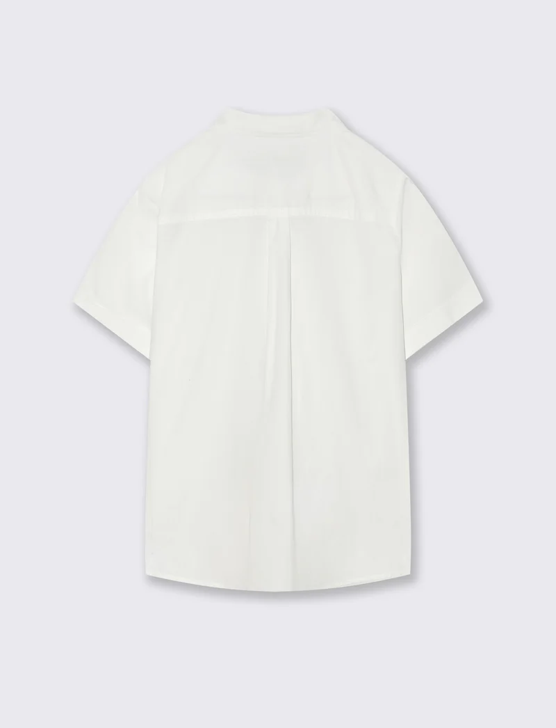 Camicia mezza manica tinta unita con ricamo - Bianco