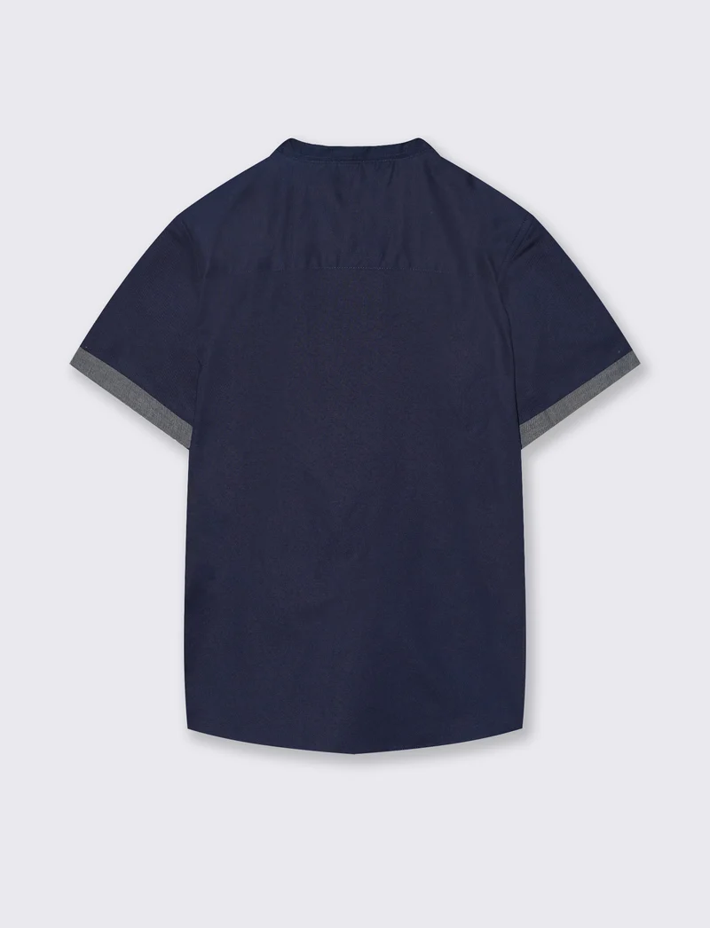 Camicia coreana mezza manica in cotone - Blu