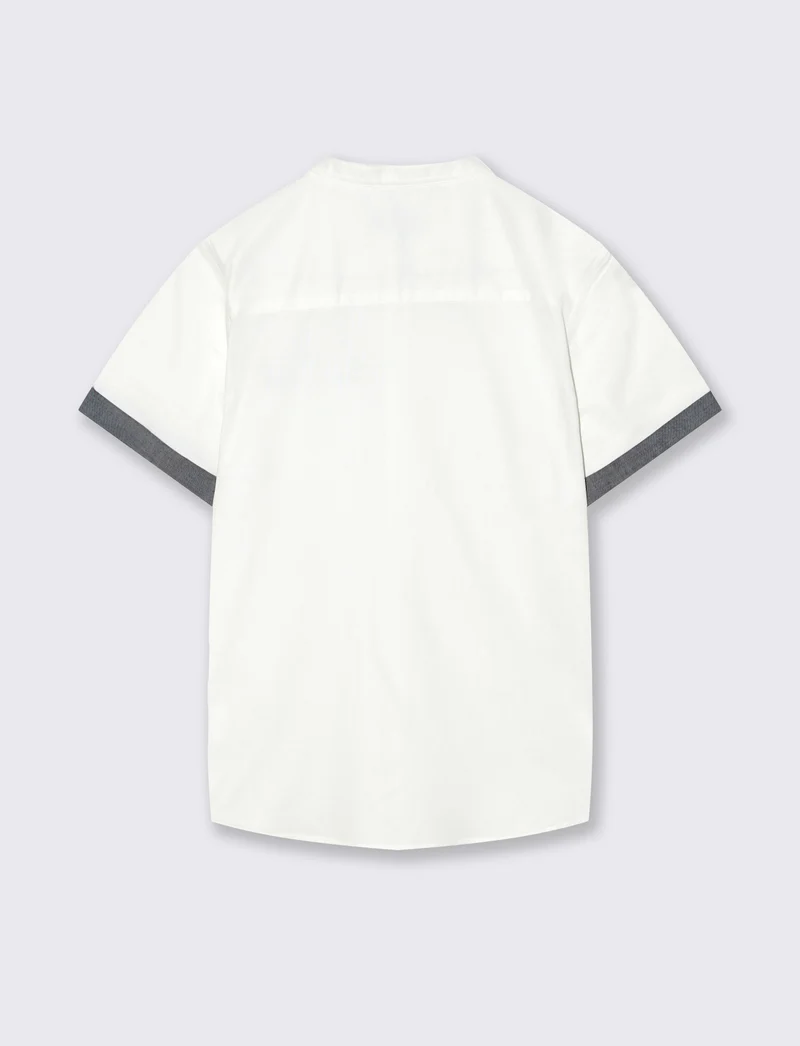 Camicia coreana mezza manica in cotone - Bianco