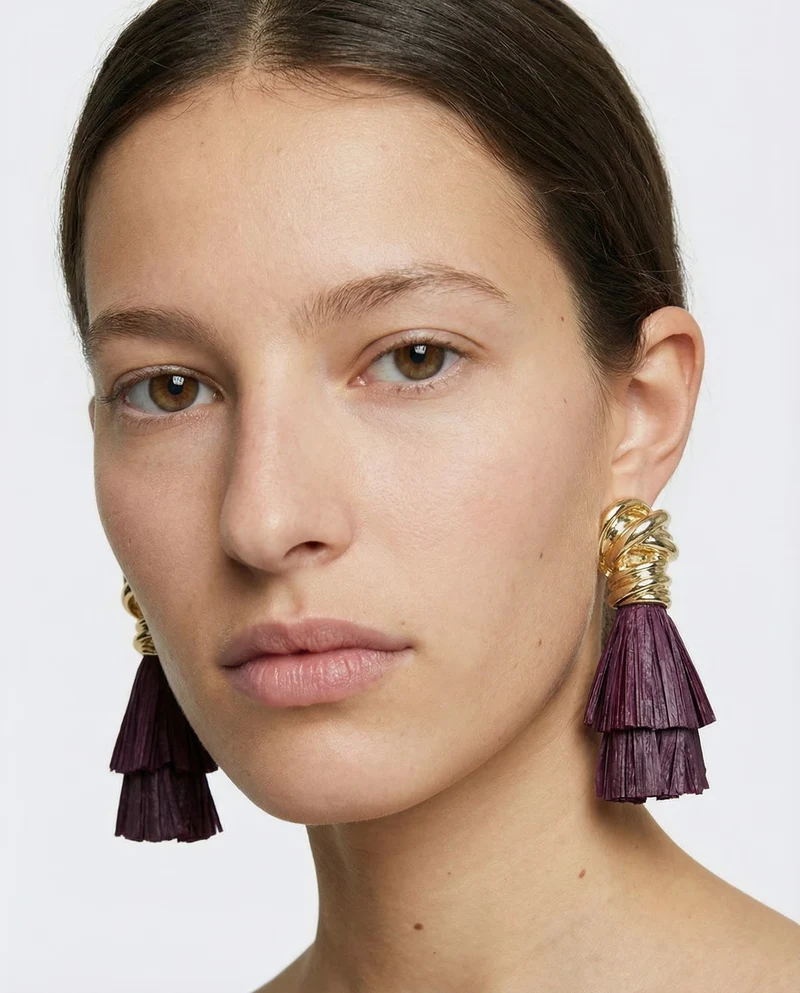 Orecchini con nodo in raffia per donne - Viola prugna