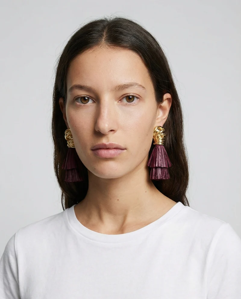 Orecchini con nodo in raffia per donne - Viola prugna