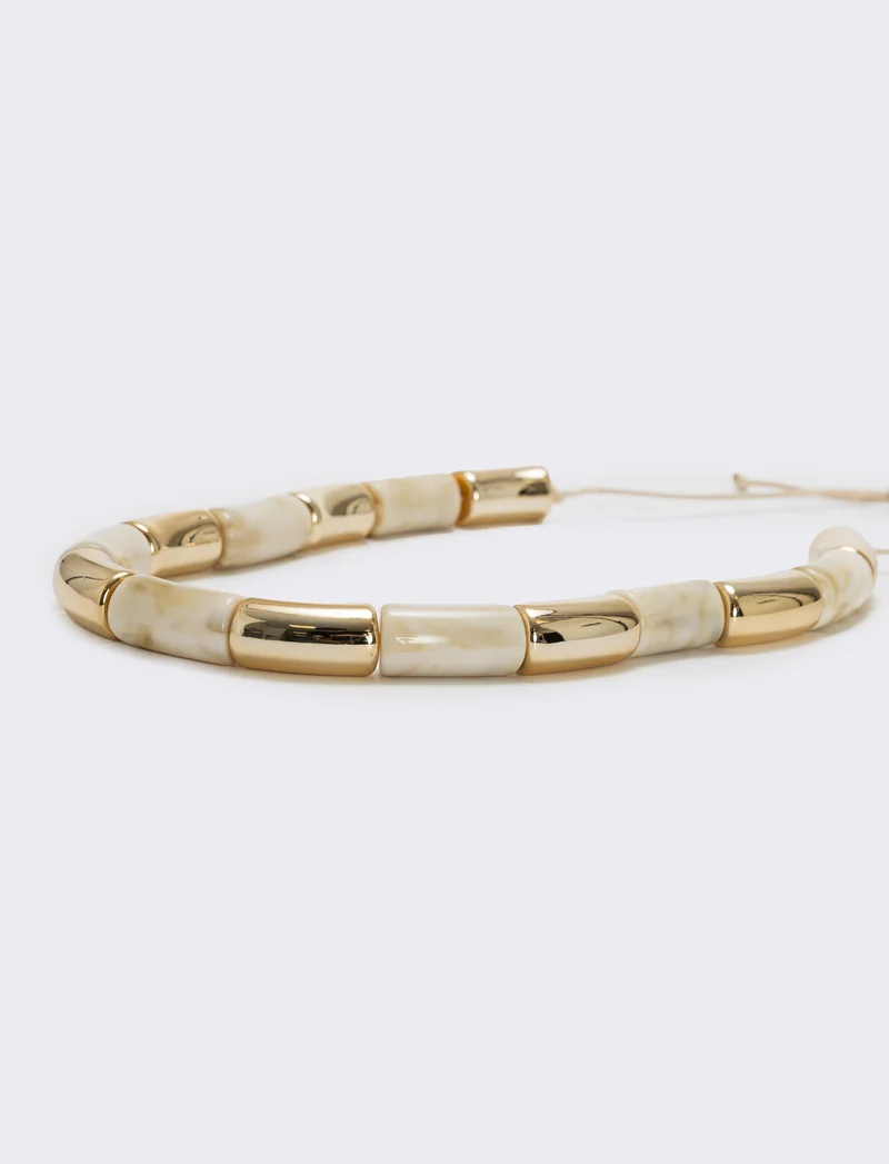 Collana in pietra e metallo - Crema