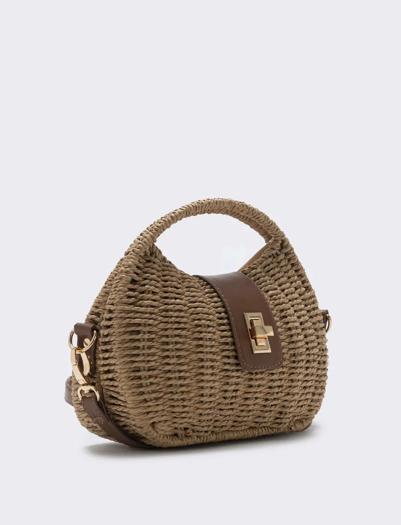 Borsa in paglia rigida con tracolla - Bianco natural
