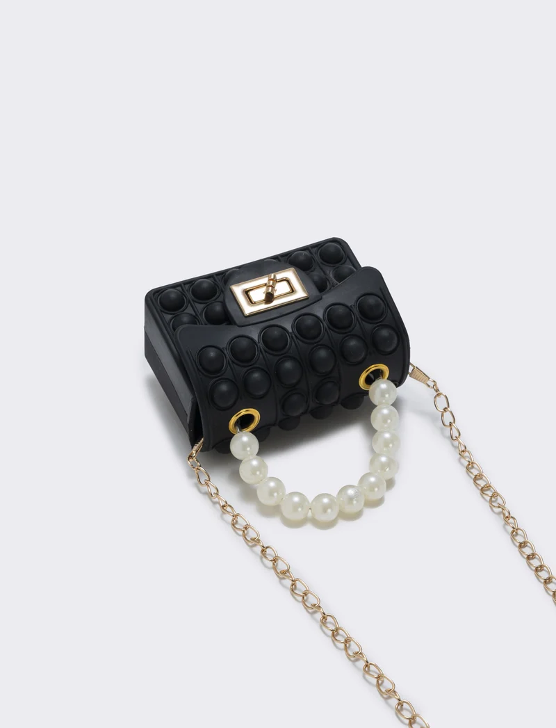 Borsa pop it con manico di perle - Nero