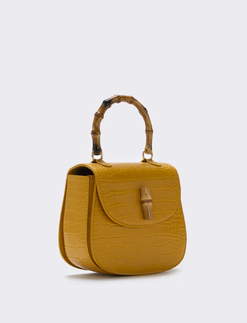 Borsa bamboo con stampa cocco elegante - Ocra