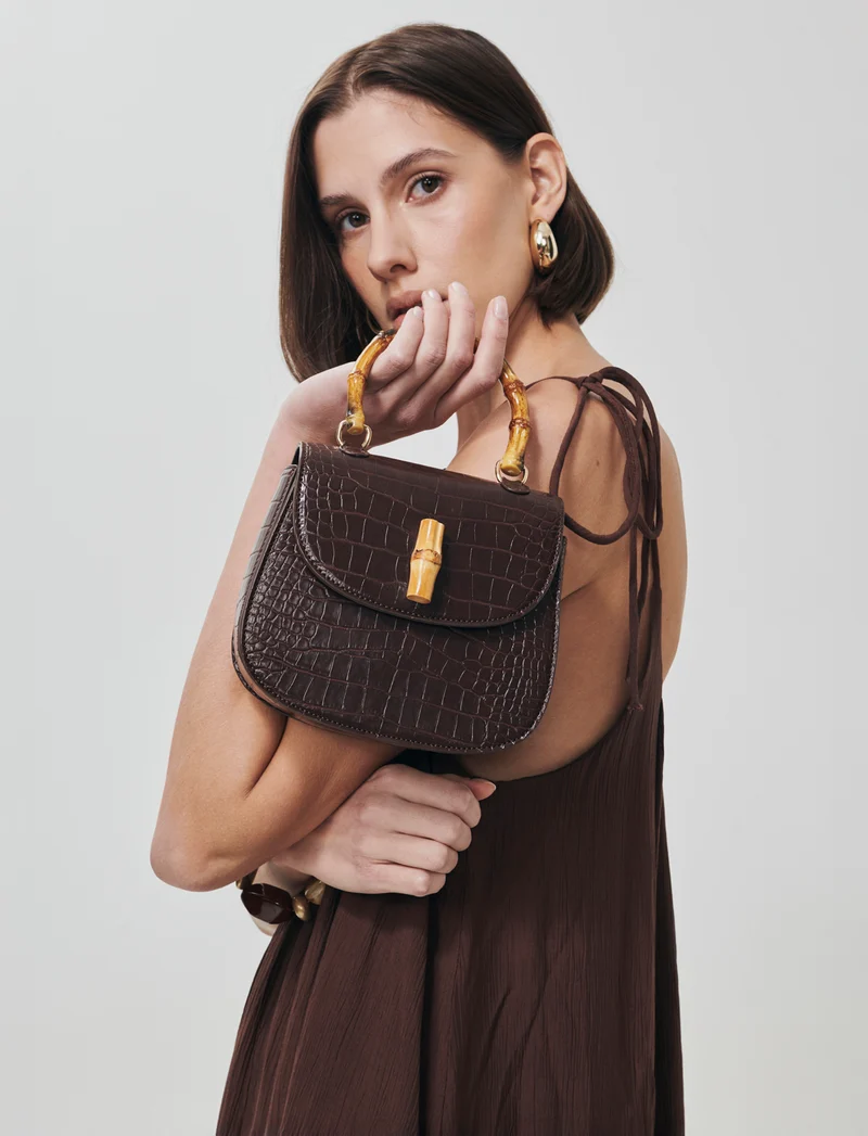 Borsa bamboo con stampa cocco elegante - Moro