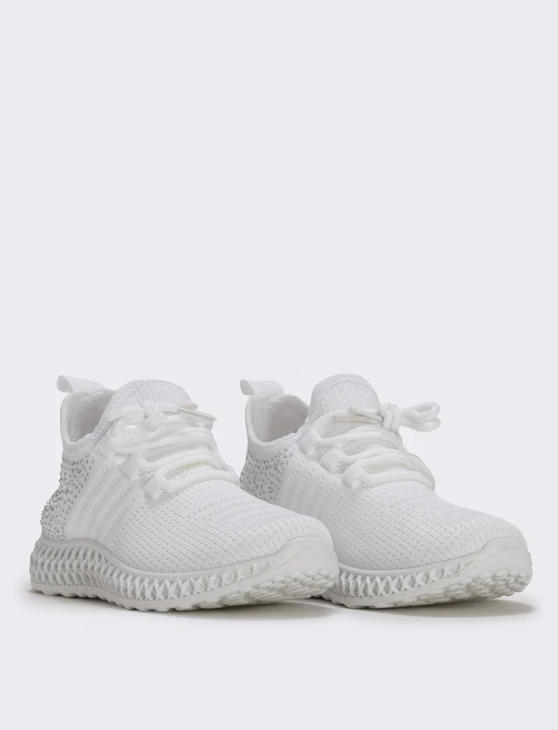 Sneakers da bambina con strass e suola rilievo - Bianco