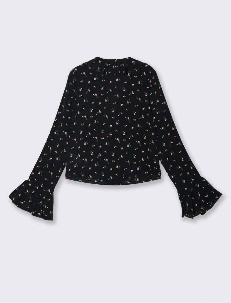 Camicia Stampata con Scollo a V e Rouches - var 1