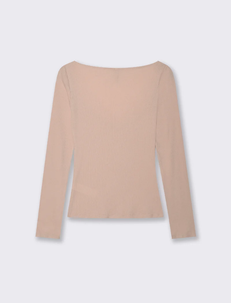T-shirt con pizzo e scollo a V lungo - Rosa chiaro