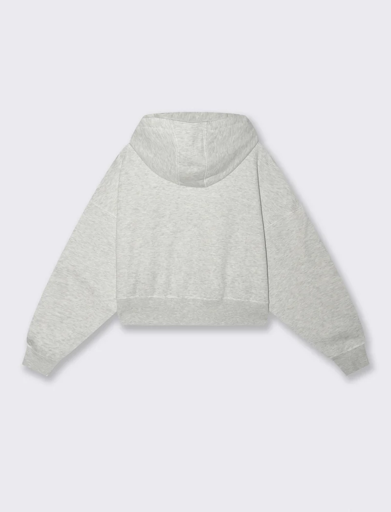 Felpa crop con cappuccio e tasca marsupio - Grigio chiaro mel.
