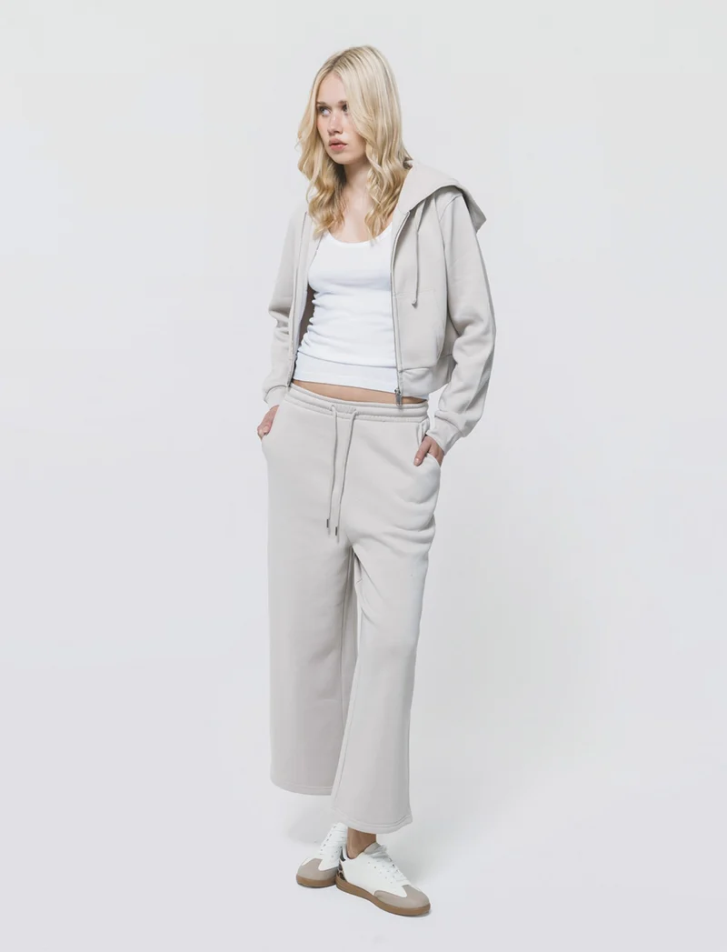 Felpa Crop con Cappuccio e Zip Frontale - Beige grano