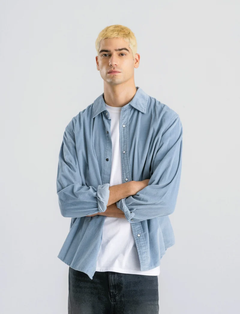 CAMICIA IN VELLUTO - Celeste