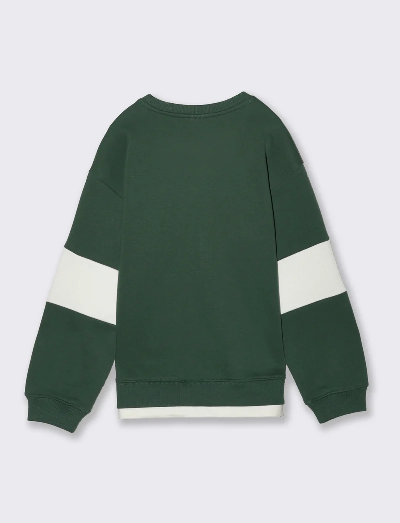 Felpa girocollo con stampa e tagli - Verde abete