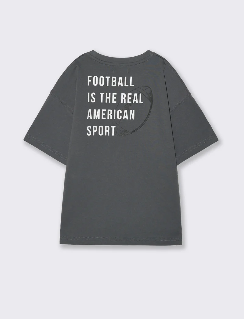 T-shirt in cotone con doppia stampa - Grigio