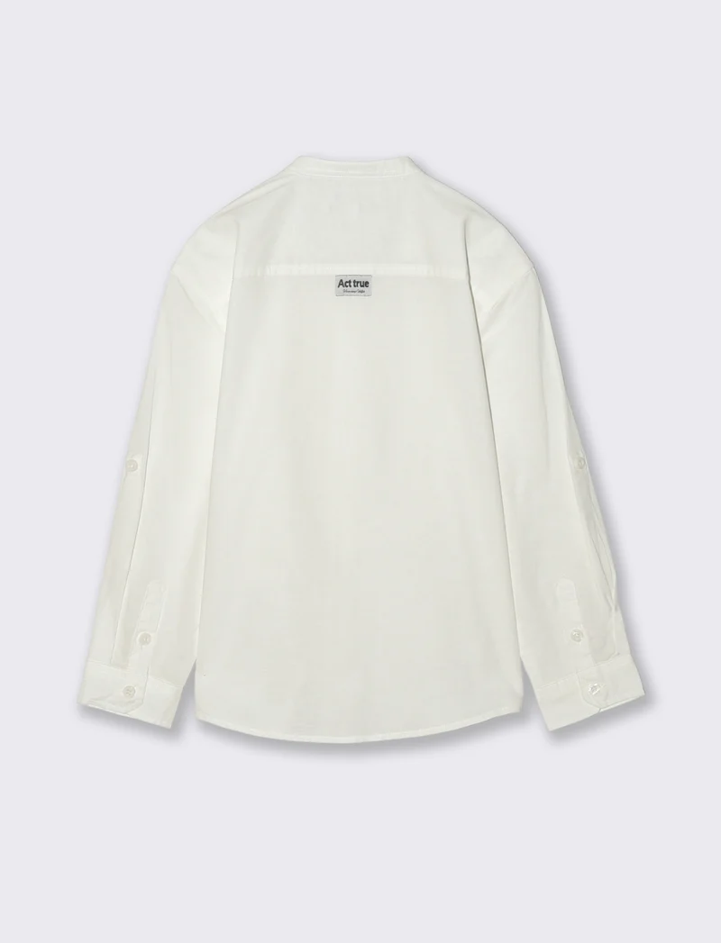 Camicia manica lunga con collo coreano - Bianco latte
