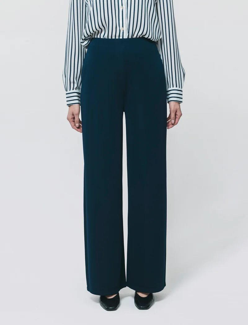 Pantalone Gamba Larga con Pinces - Blu