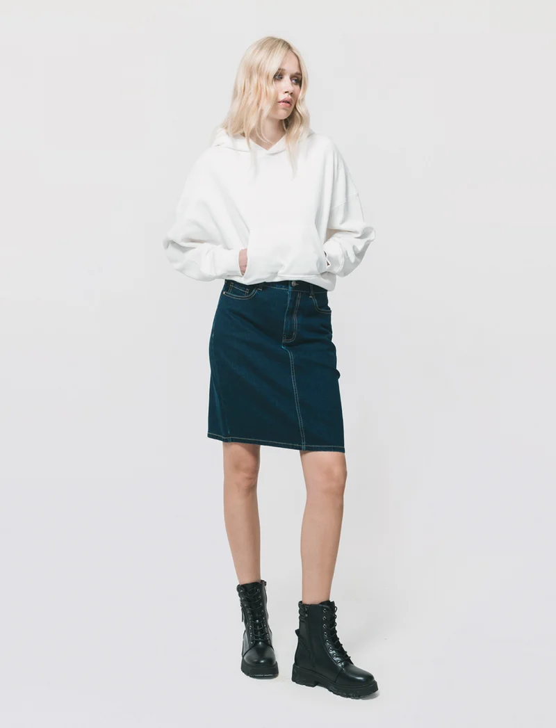 Longuette Denim con Spacco e Chiusura - Denim