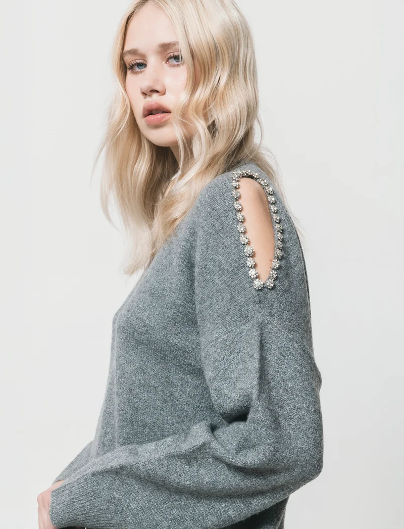 PULLOVER CON CUT-OUT - Grigio mel.