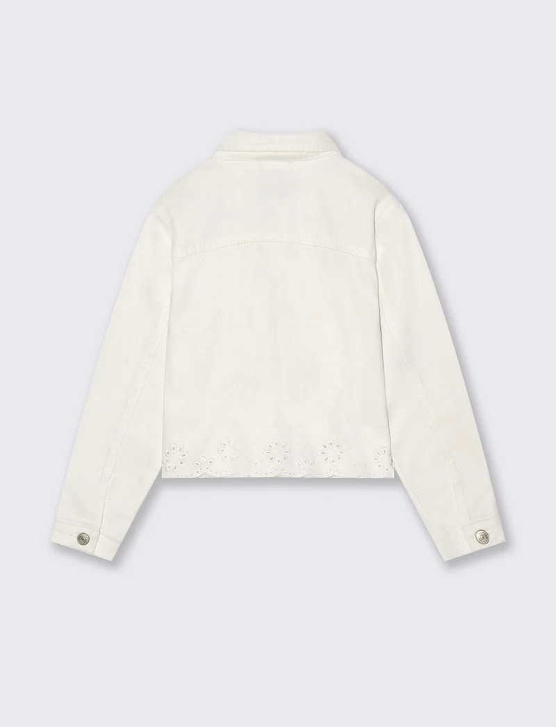 Giubbino in twill con ricamo traforato - Bianco latte