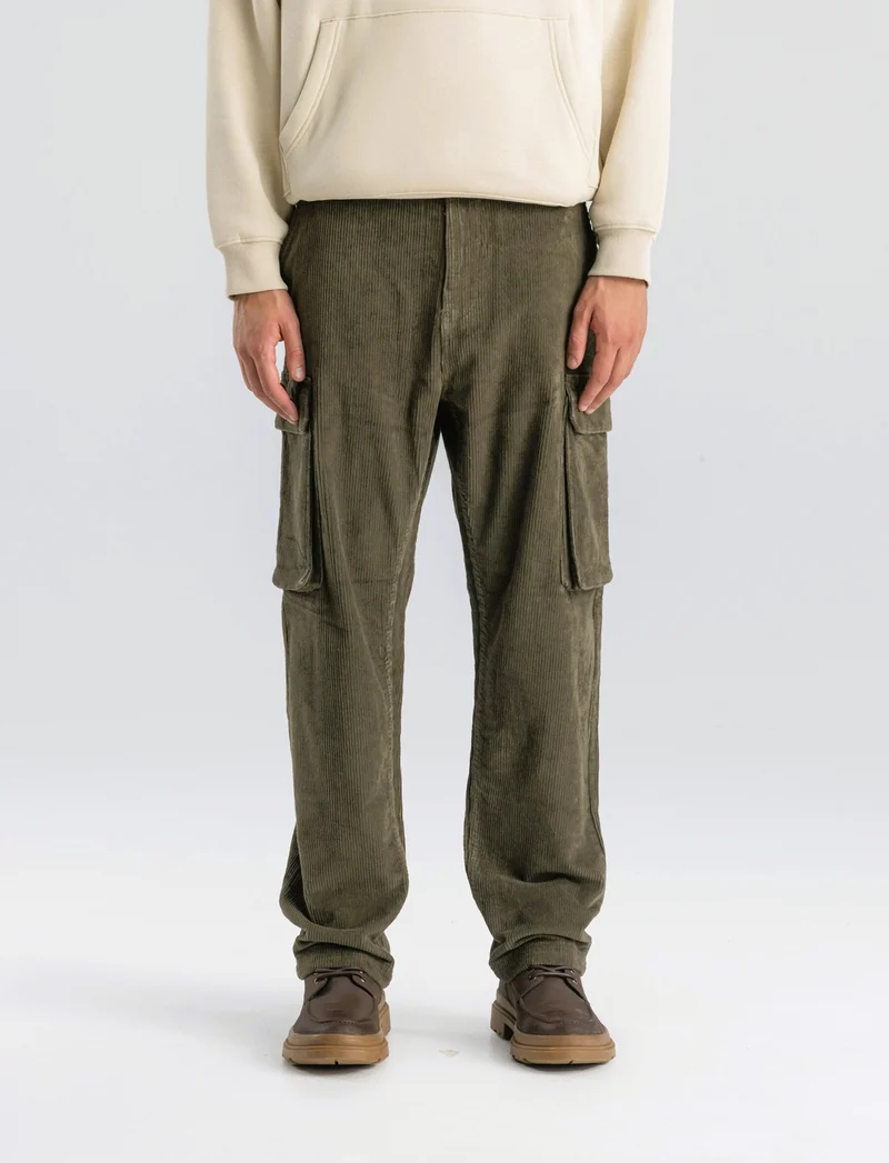 PANTALONI CARGO IN VELLUTO STRAIGHT FIT - Verde kaki