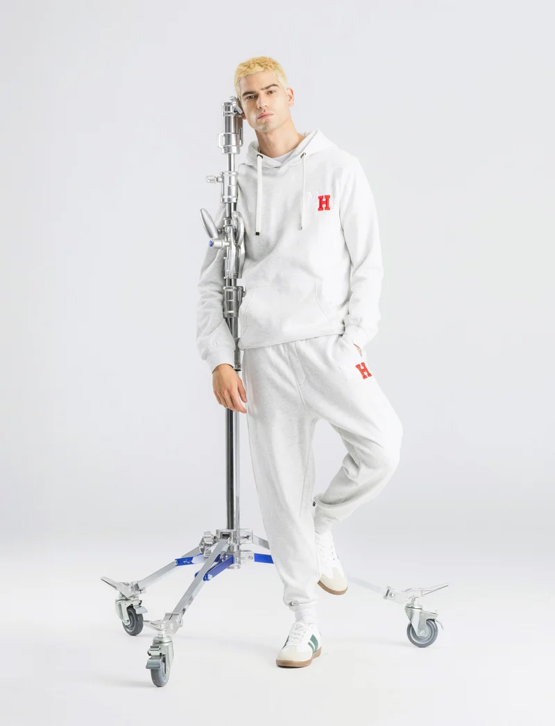 PANTALONI JOGGER IN FELPA CON RICAMO - Grigio mel.