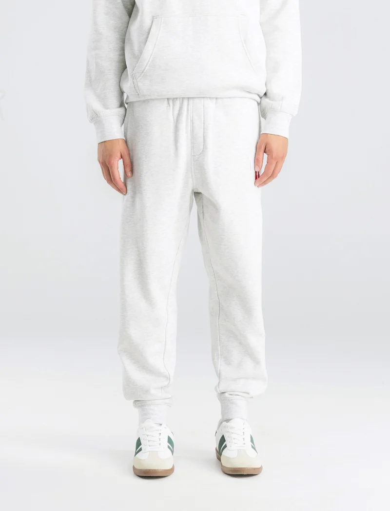 PANTALONI JOGGER IN FELPA CON RICAMO - Grigio mel.