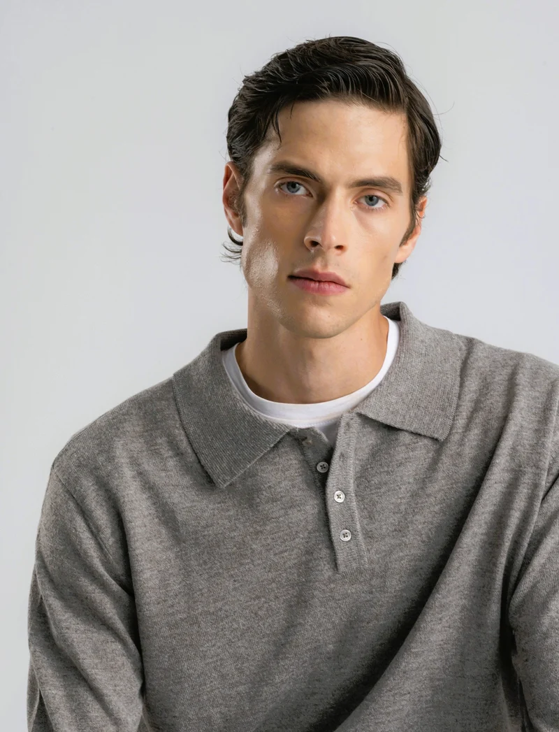 POLO IN MAGLIA EFFETTO LANA - Grigio fango
