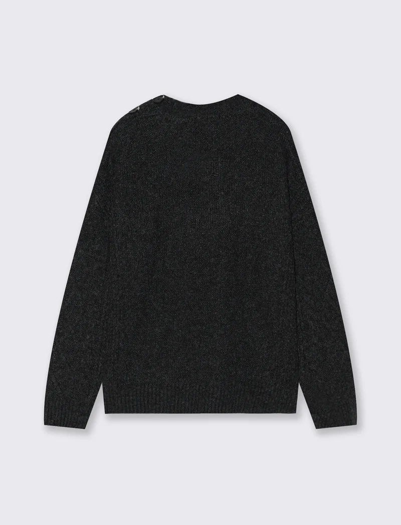 PULLOVER CON CHIUSURA A BOTTONI SULLA SPALLA - Antracite melange