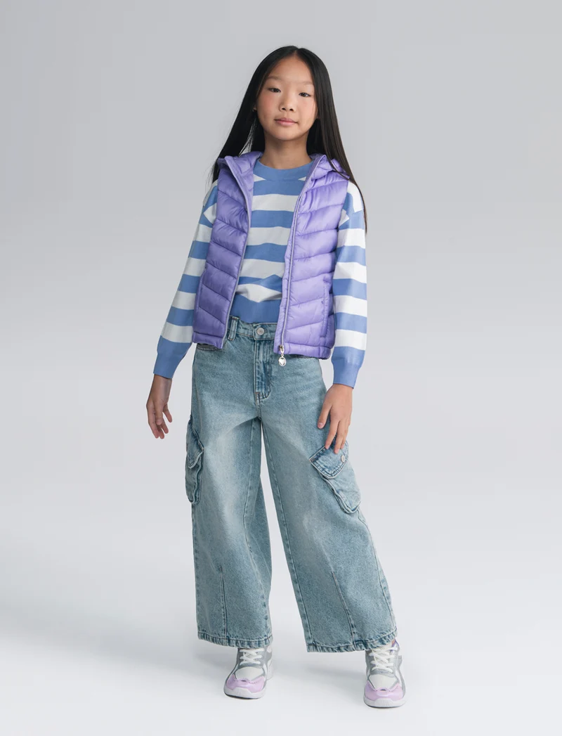 Gilet trapuntato leggero con cappuccio - Lilla
