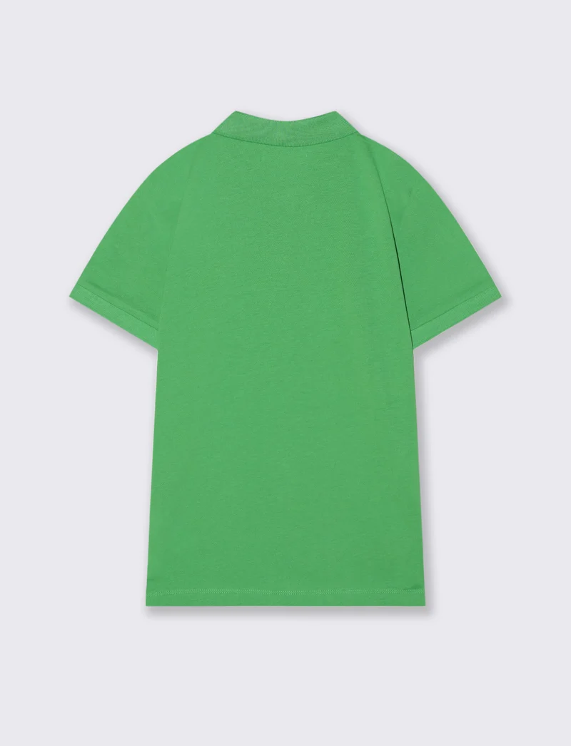 Polo mezza manica in cotone con ricamo - Verde prato