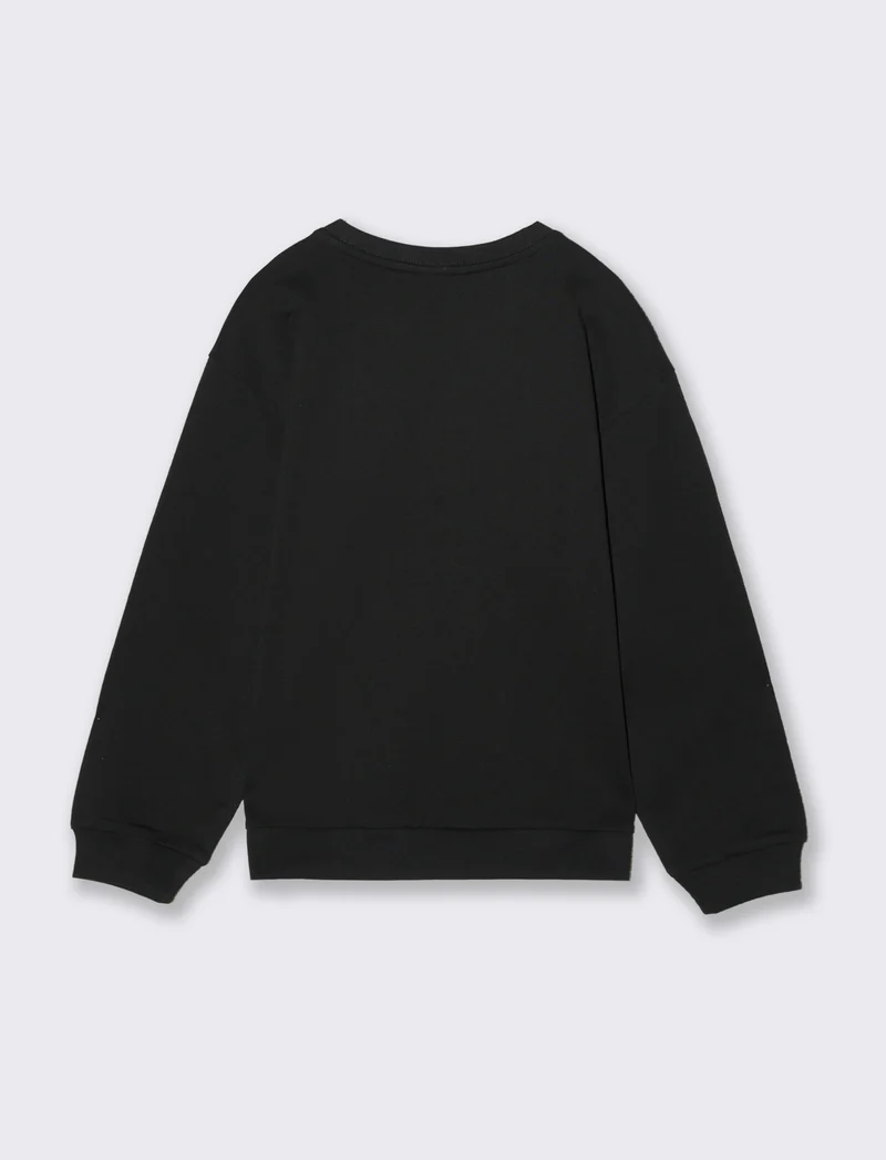 Felpa basic in cotone con stampa sportiva - Nero