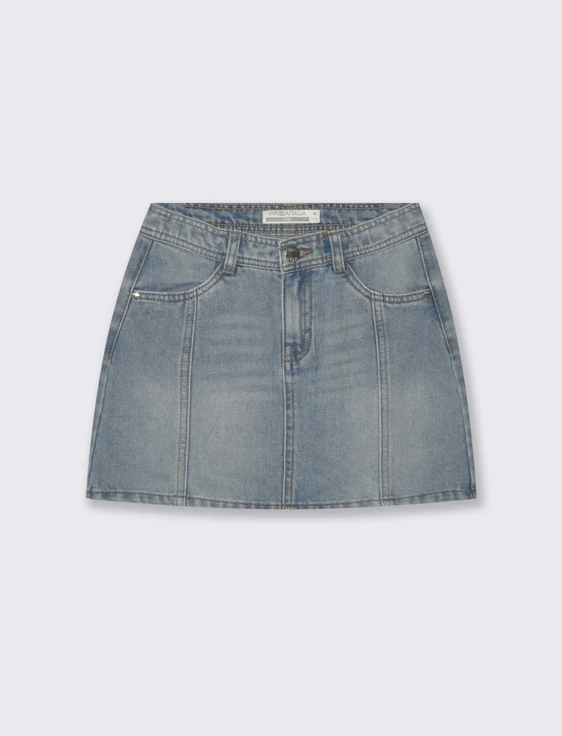 Gonna in denim con tasche e bustino - Denim chiaro
